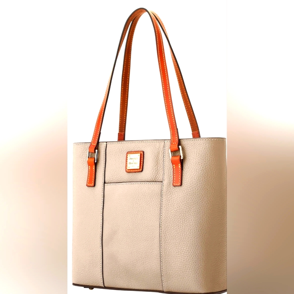 Dooney & Bourke Pebble Collection Lexington Leather Shopper Tote Bag Gray Beige